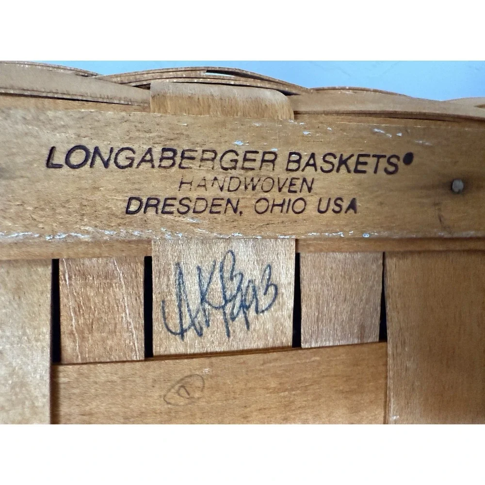 LONGABERGER 1993 BREAD BASKET Blue FABRIC LINER & PROTECTOR & BRICK, COTTAGECORE